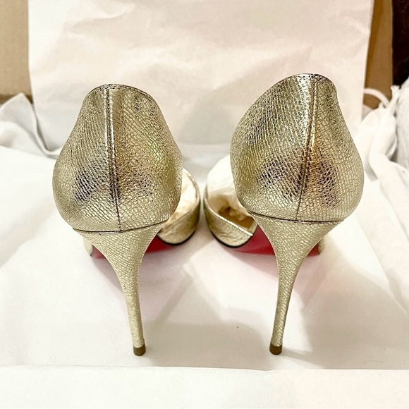 Christian Louboutin iconic ‘Iriza’ champaign gold leather 100mm EU37.5 - Picture 8 of 14